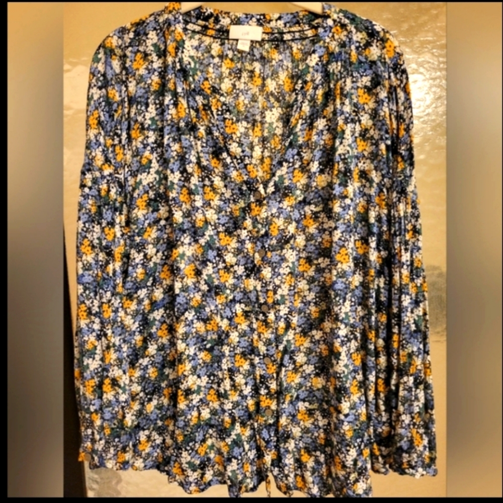 J.Jill Floral Button Front Blouse XL